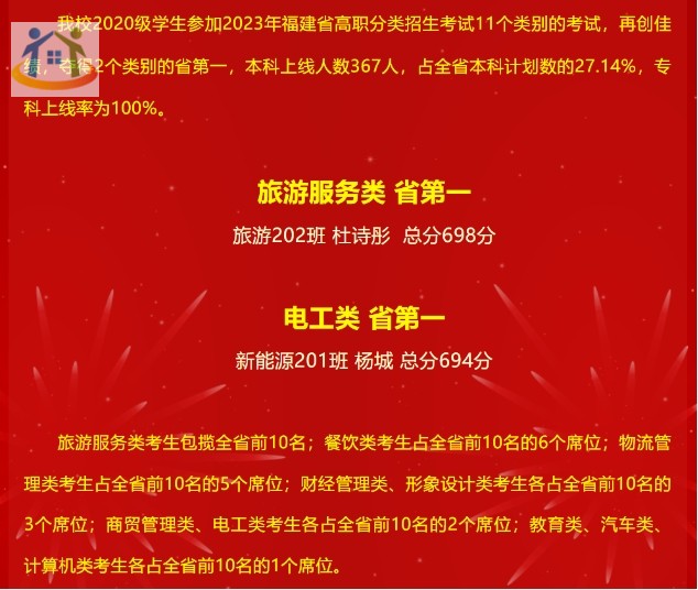 福建省旅游服务类升学率全省前十的中职学校有哪些？
