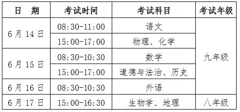 安徽中考考试时间