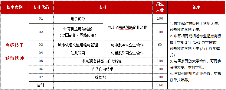 高级技工预备技师招生计划
