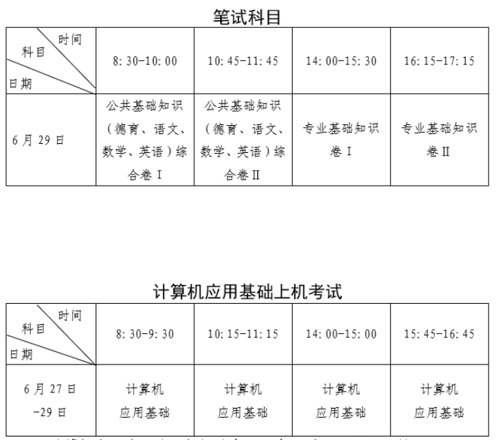 福建中职学考考试时间安排