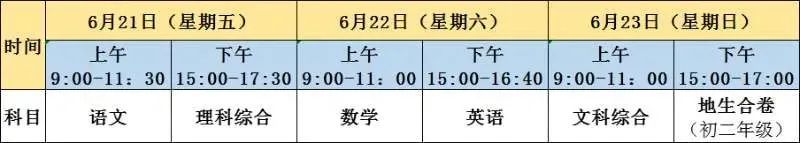 贵阳中考考试安排