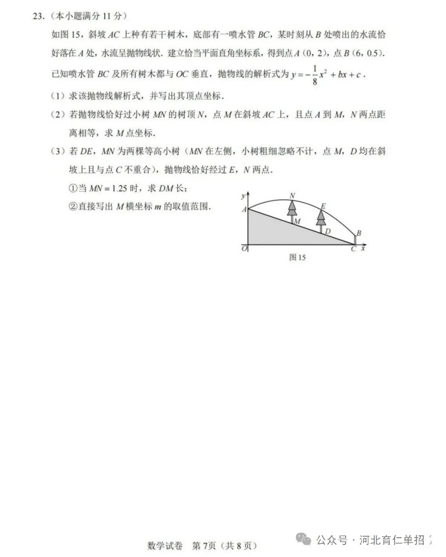 公布!2025年河北中考数学试卷(样卷)及参考答案!