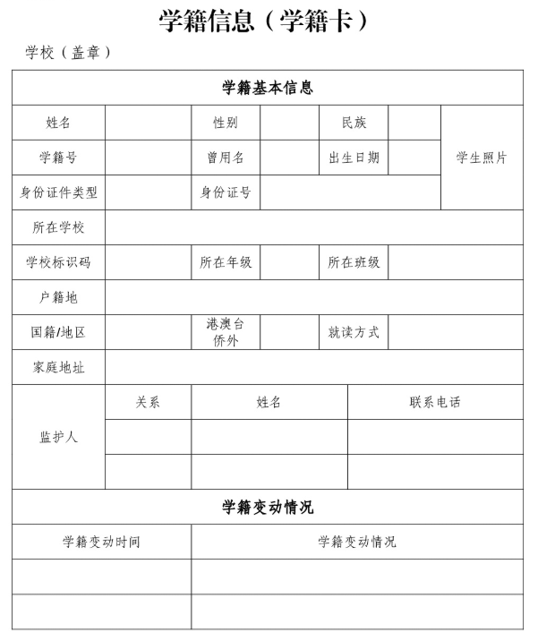 2027年湛江初中学考部分科目考试报名学籍信息（学籍卡）