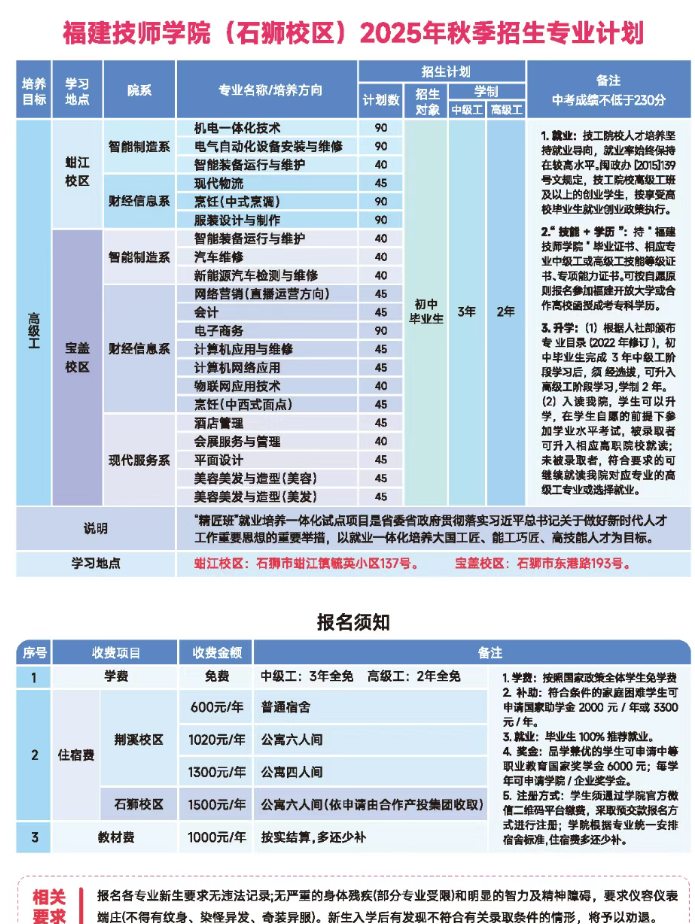 2026年参考！福建技师学院2025招生简章